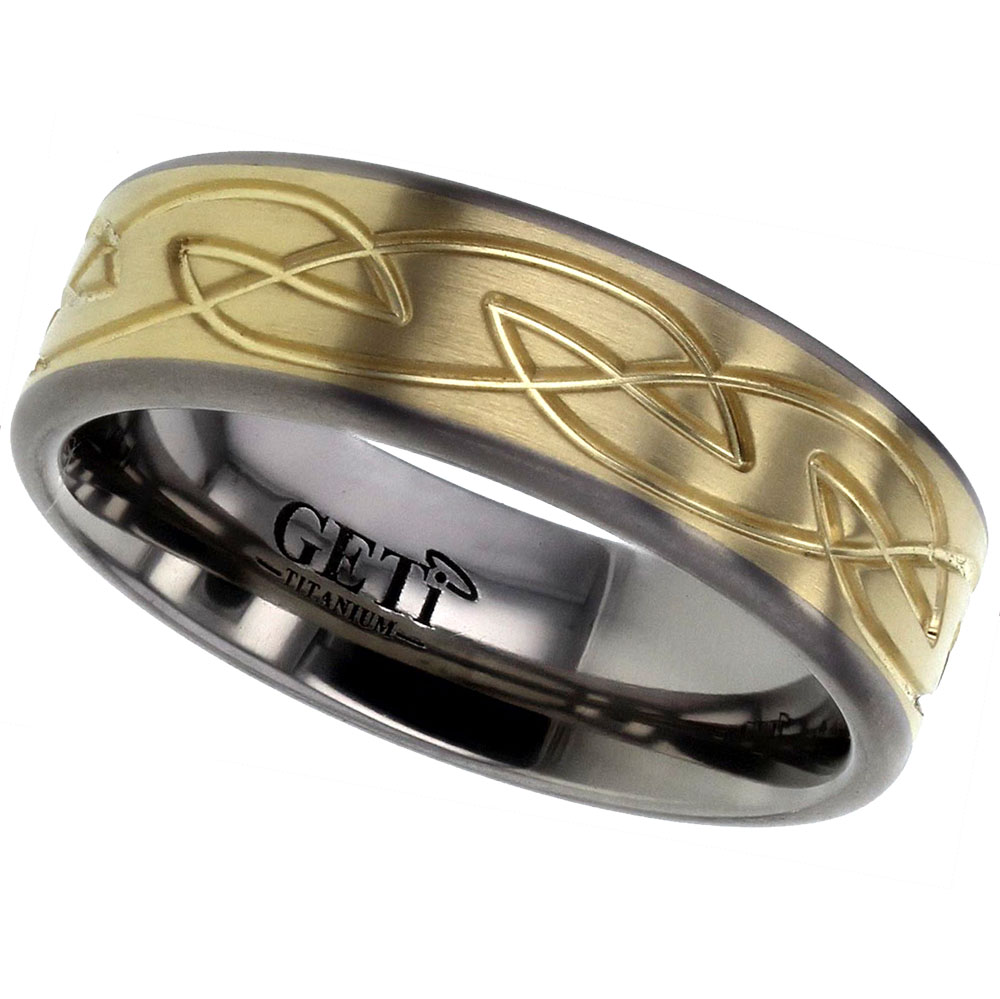 Titanium Celtic Knot Ring Featuring a 5mm 18k Yellow Gold Inlay