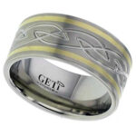 Titanium Celtic Knot Ring Featuring Twin 18K Yellow Gold Inlays