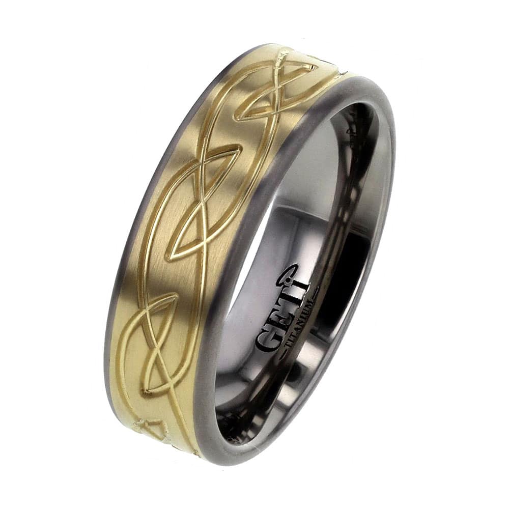 Titanium Celtic Knot Ring Featuring a 5mm 18k Yellow Gold Inlay
