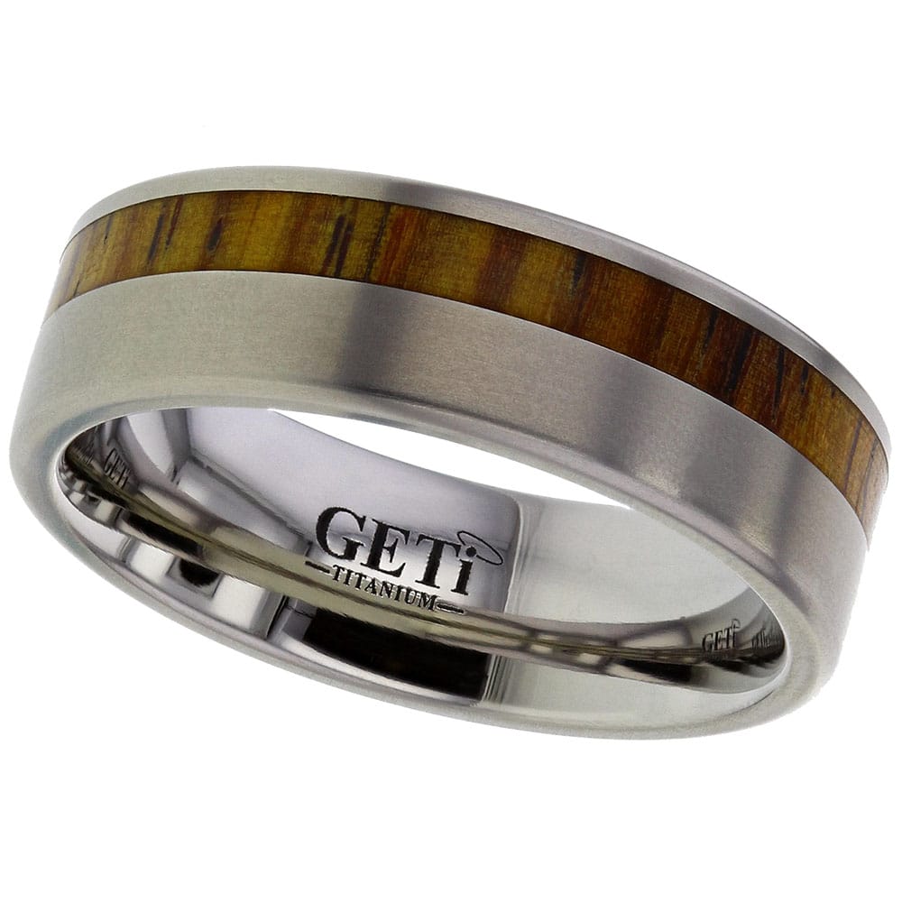 'Love of my Life' Cocobolo Wood Inlay Titanium Ring