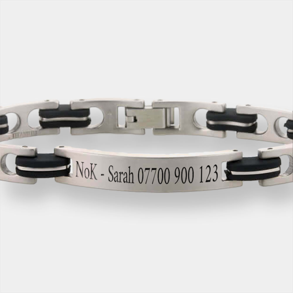 In Case of Emergency, Titanium and Black ID Bracelet
