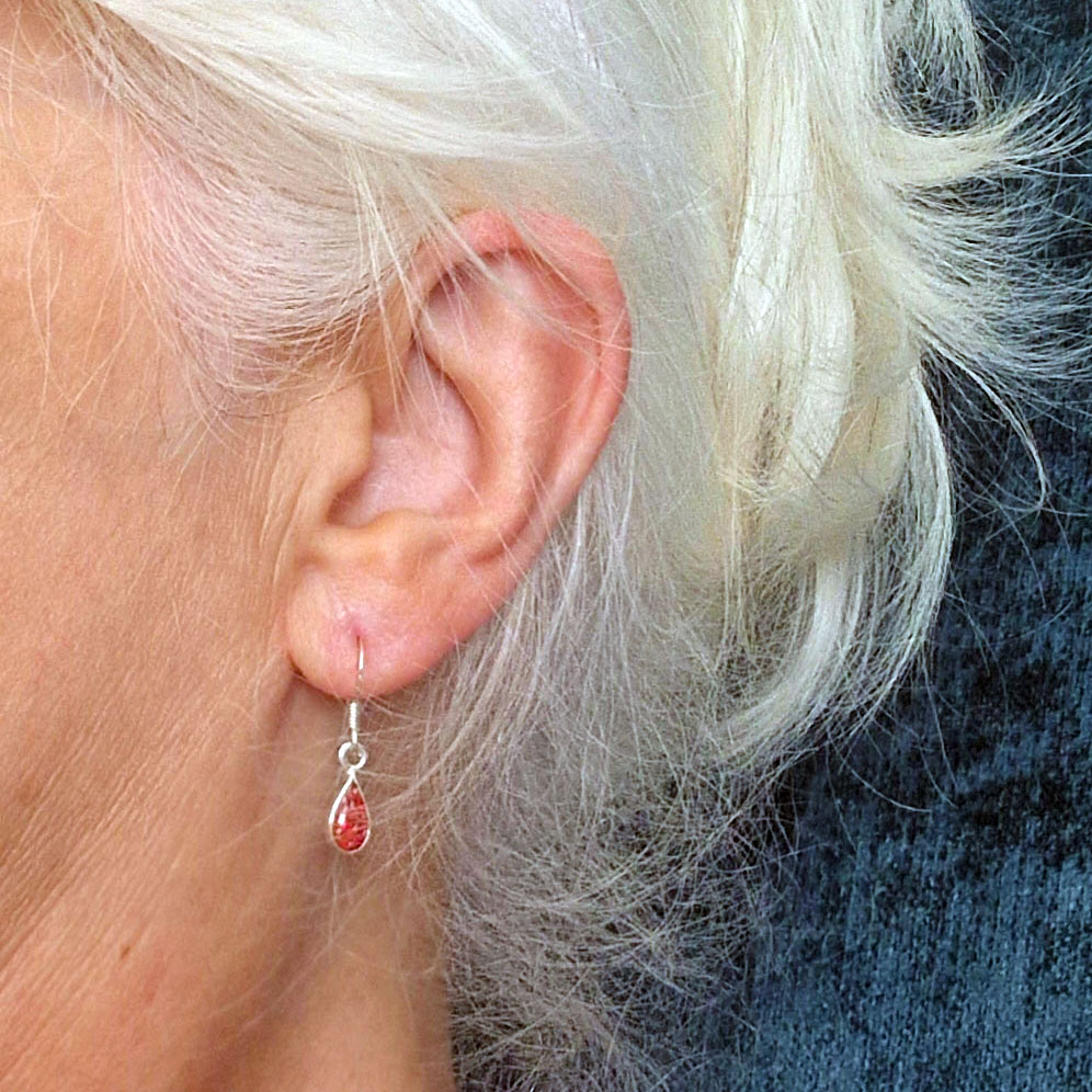 Silver Inlaid Crystagem Teardrop Memorial Earrings