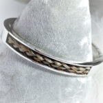 Heavy Solid Sterling Silver Cuff Bracelet With Inlay Of Braided Horse Hair