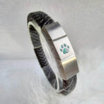 Braided Leather Bracelet with Ashes or Hair in Paw Print Stainless Steel Clasp
