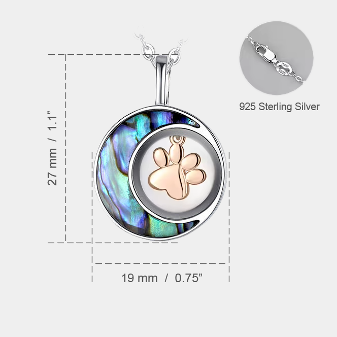 Sterling Silver Abalone & Rose-Gold Paw-Print Urn Pendant for Ashes