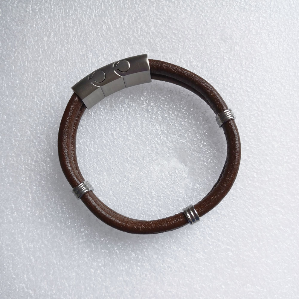 Two-Strand Leather Bracelet for Ashes or Hair in Heart Stainless Steel Clasp