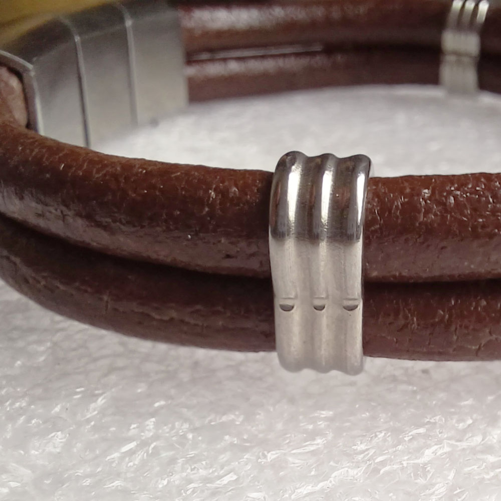 Two-Strand Leather Bracelet for Ashes or Hair in Heart Stainless Steel Clasp
