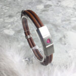 Two-Strand Leather Bracelet for Ashes or Hair in Heart Stainless Steel Clasp