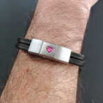 Two-Strand Leather Bracelet for Ashes or Hair in Heart Stainless Steel Clasp