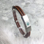 Two-Strand Leather Bracelet for Ashes or Hair in Paw Print Stainless Steel Clasp