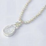 Silver Faceted Teardrop Pendant 20x25 mm, freshwater pearls/black onyx