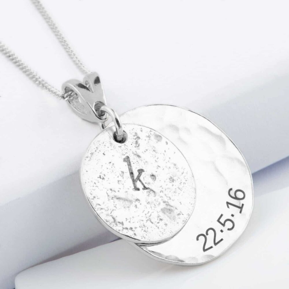 Ashes-Imprint Silver Initial Disc Memorial Pendant