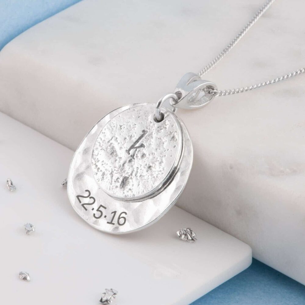 Ashes-Imprint Silver Initial Disc Memorial Pendant