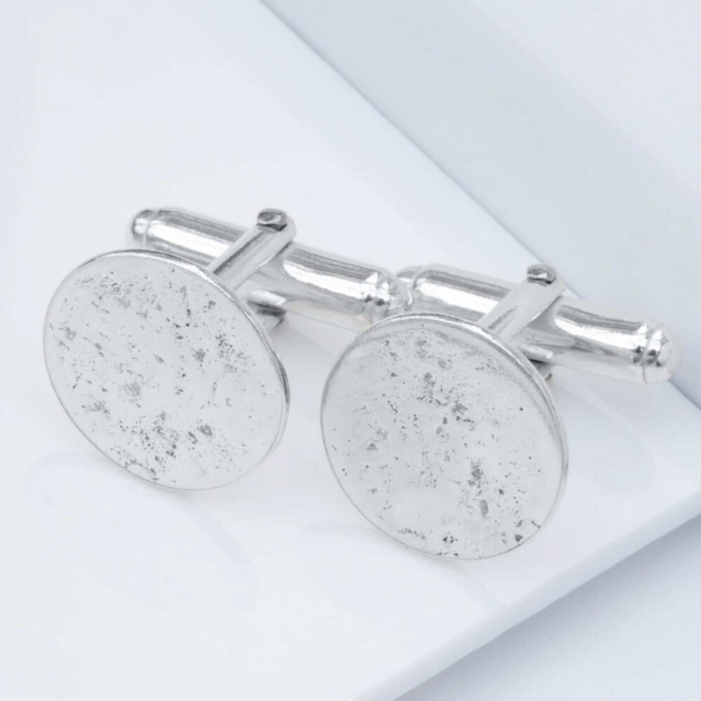 Silver Ashes Imprinted Memorial Circular Cufflinks