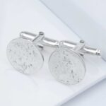Silver Ashes Imprinted Memorial Circular Cufflinks
