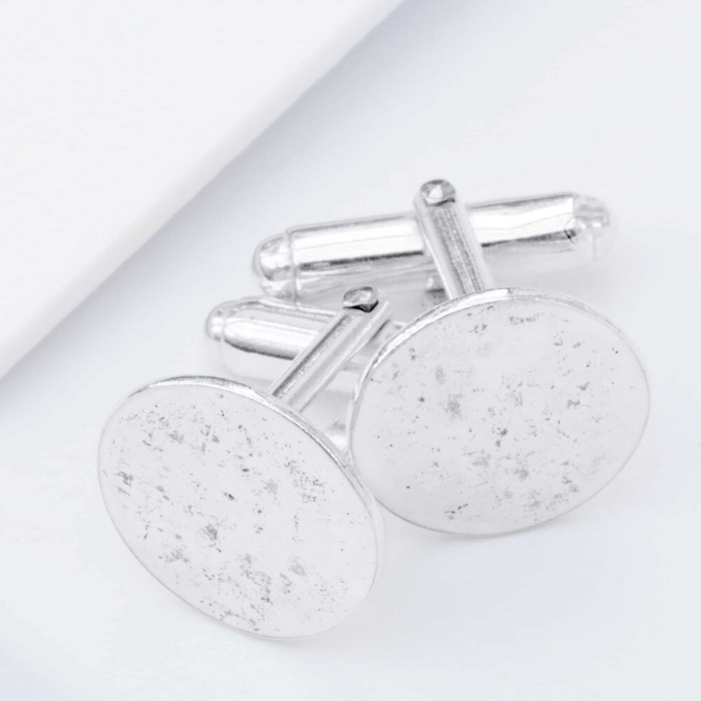 Silver Ashes Imprinted Memorial Circular Cufflinks