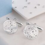Silver Ashes Imprinted Memorial Circular Cufflinks