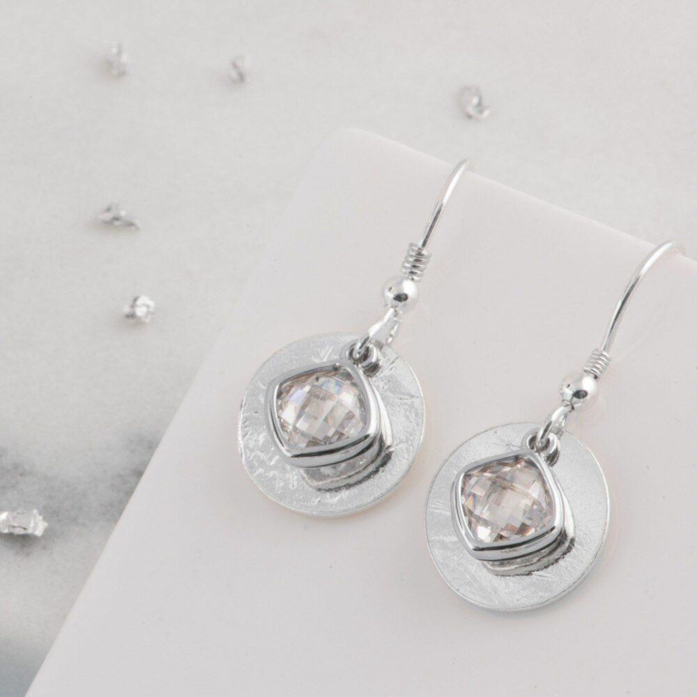 Ash Imprinted Silver Birthstone Memorial Earrings