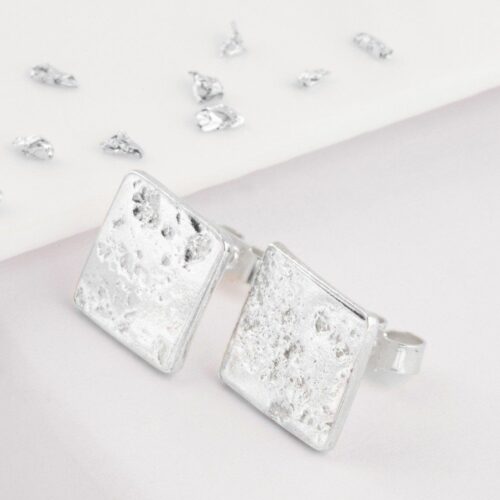 Ash Imprinted Silver Square Earrings