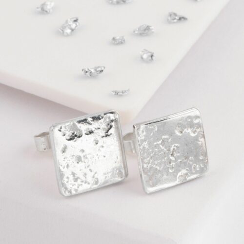 Ash or Hair Imprint Square Stud Earrings