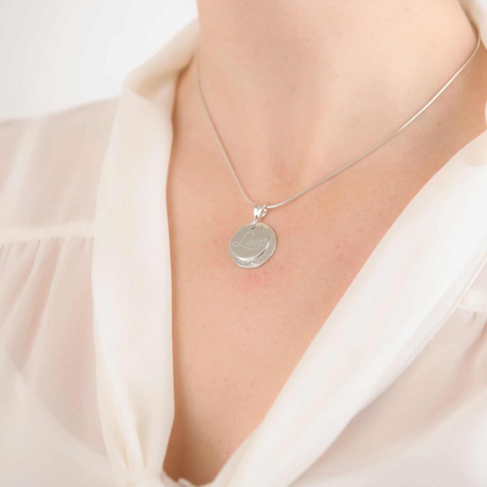 Ashes Imprinted Silver Disc Love Pendant