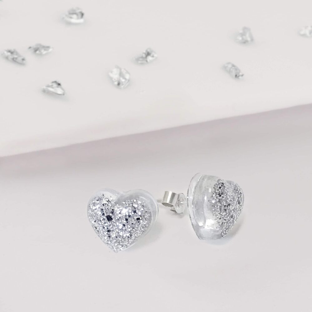 Silver Crystarosin Heart Earrings