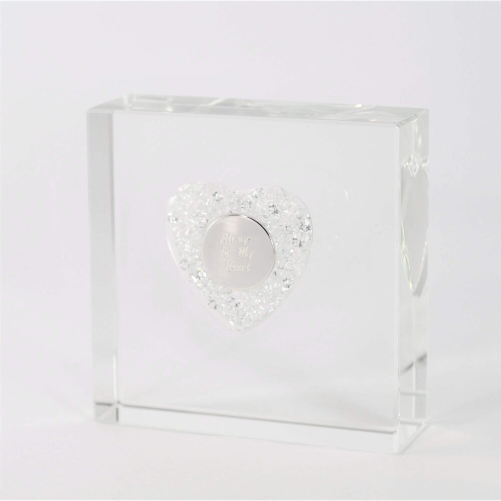 Square Sparkling Glass Heart Memorial
