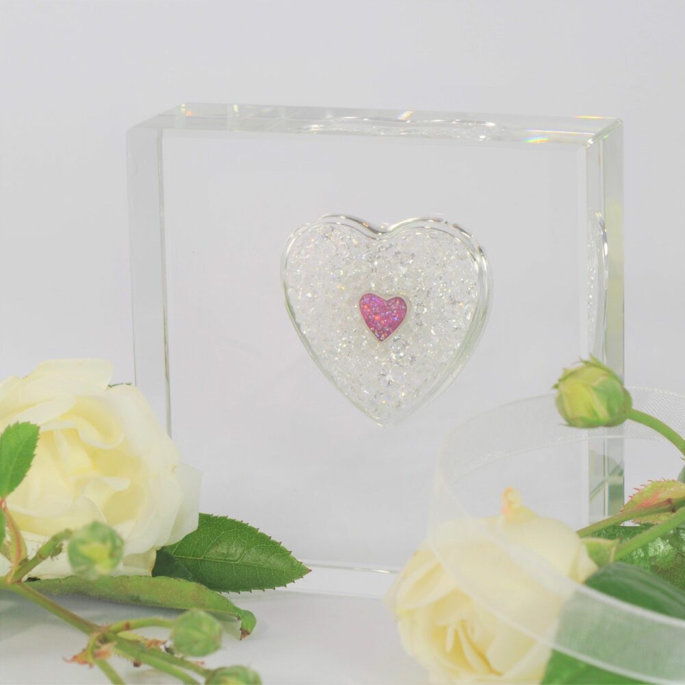 Square Sparkling Glass Heart Memorial