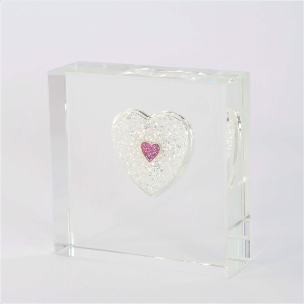 Square Sparkling Glass Heart Memorial