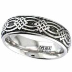 Dome Profile Titanium Ring with Laser Engraved Continuous Celtic Knot Square Detail.