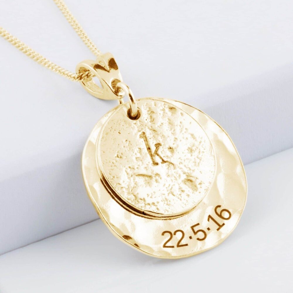 Gold Memorial Pendant, Ashes-Imprint Planished Disc With Initial