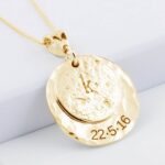 Gold Memorial Pendant, Ashes-Imprint Planished Disc With Initial