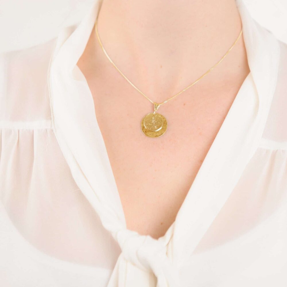 Gold Memorial Pendant, Ashes-Imprint Planished Disc With Initial