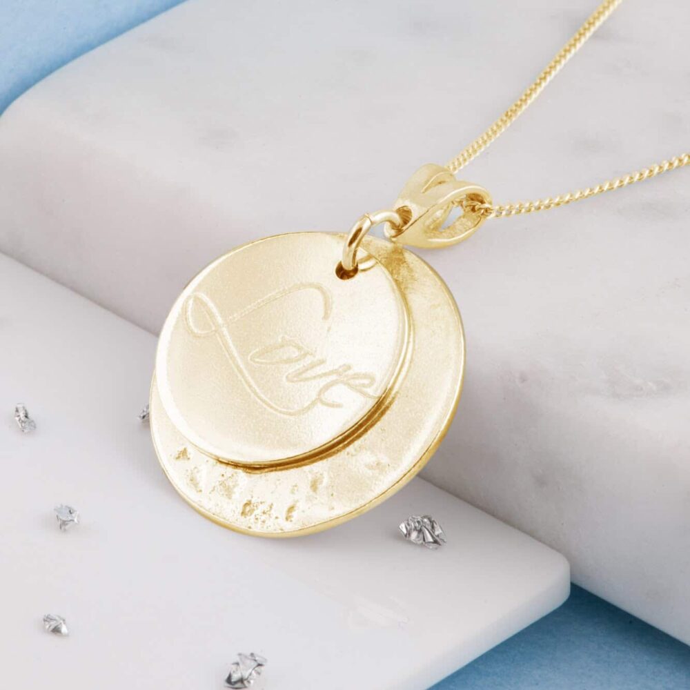 9ct Gold 'Love' Disc Pendant With Imprinted Ashes