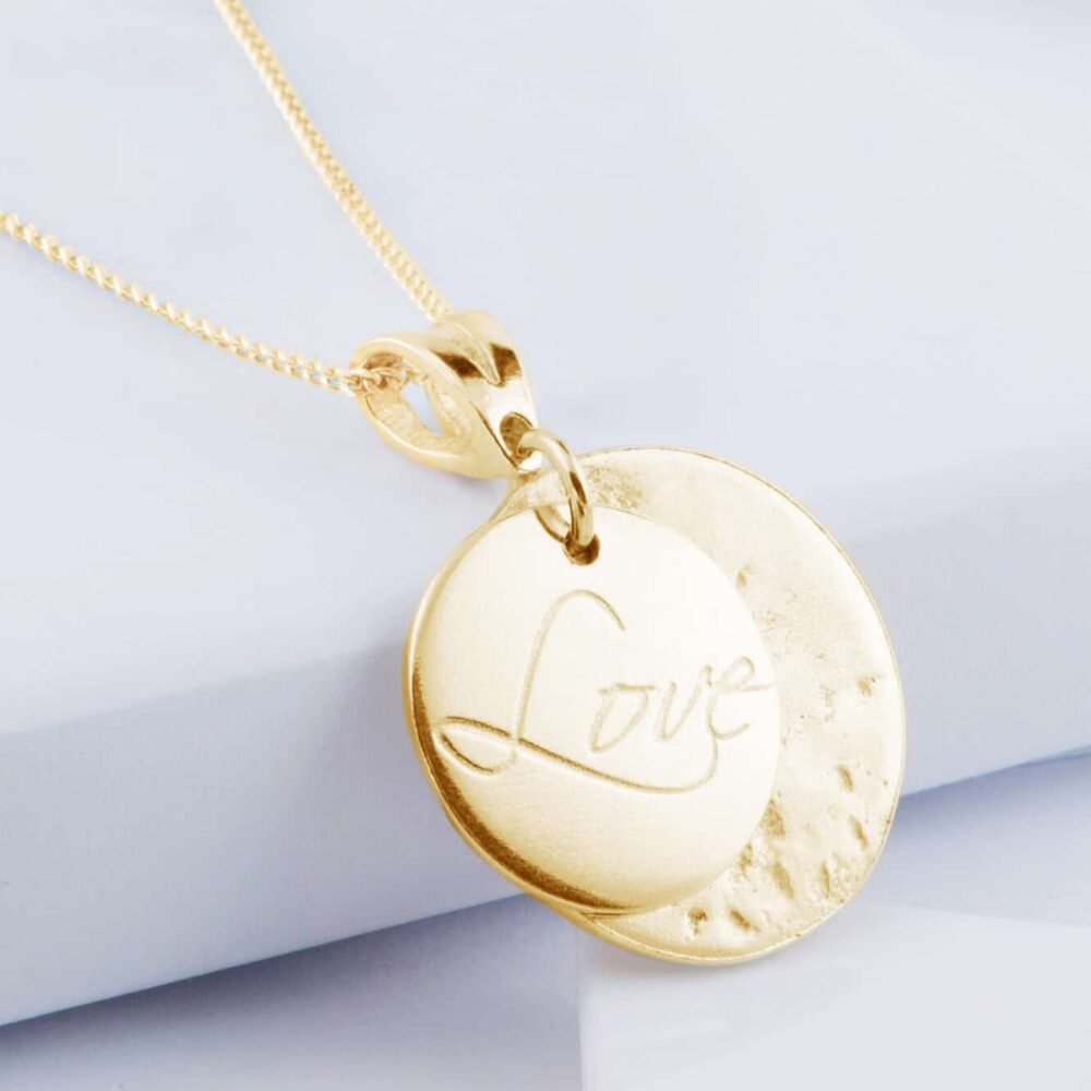 9ct Gold 'Love' Disc Pendant With Imprinted Ashes