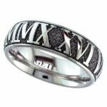 Dome profile Titanium ring with external engraved inverted Roman Numeral date of your choice.