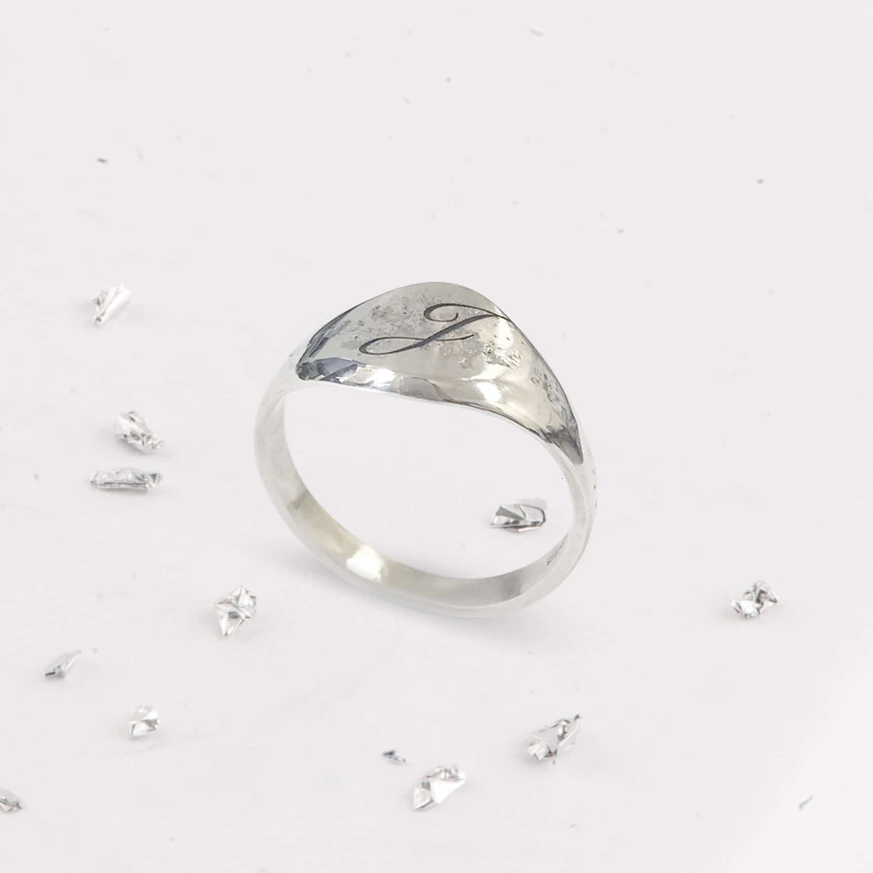 Silver Ring With Engraved Initial Footprints & Whispers