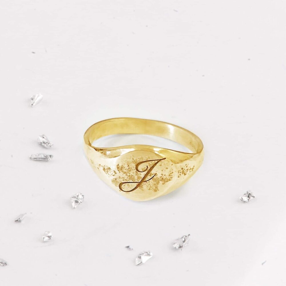 Ashes Imprinted Unisex 9ct Yellow Gold Ring with Initial